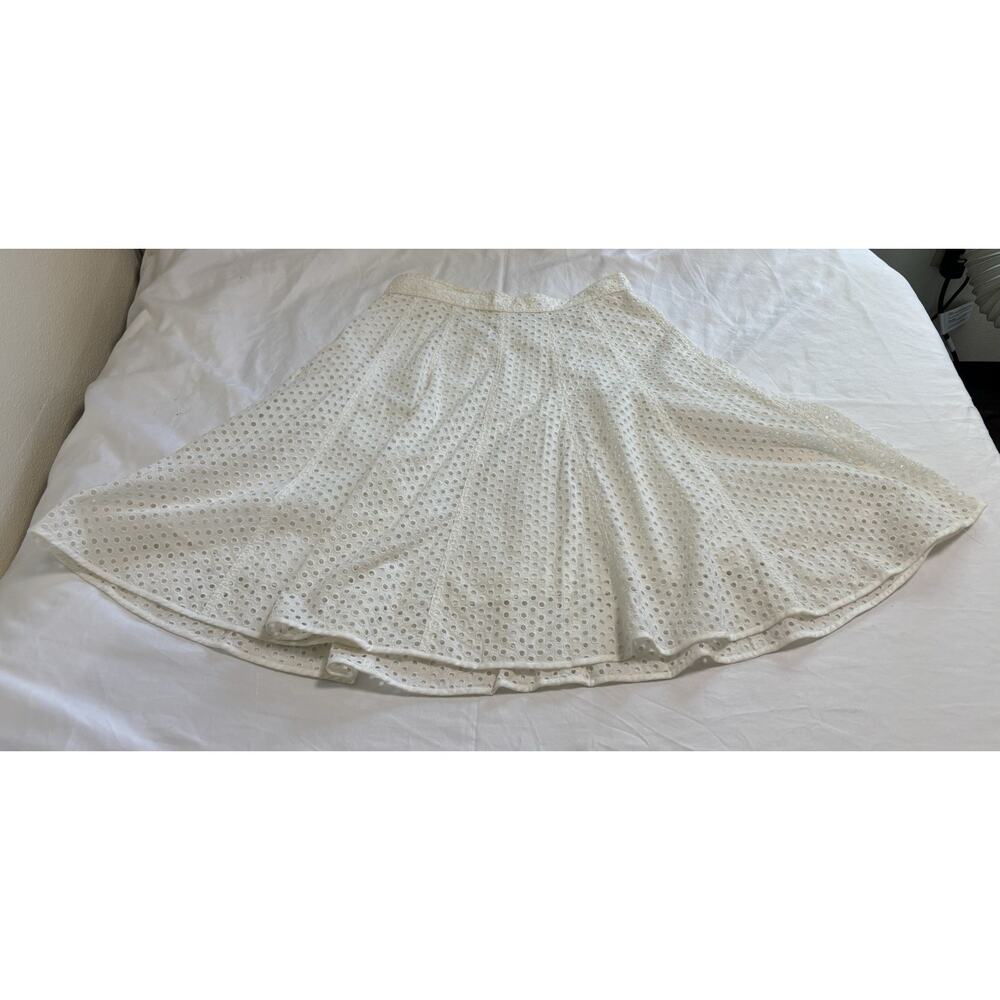 White Lace Eyelet A Line Skirt Prairie Preppy Cottage Festival Women’s Size 2 - Picture 6 of 8
